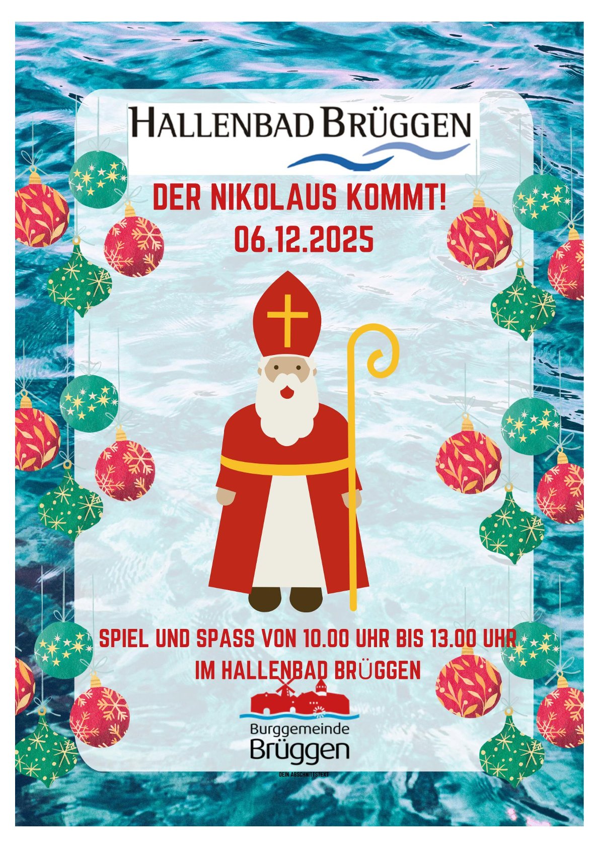 Grafik Hallenbad Brüggen "Der Nikolaus kommt"