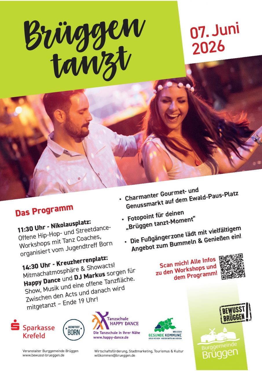 Plakat Brüggen tanzt 2026 in der Burggemeinde Brüggen