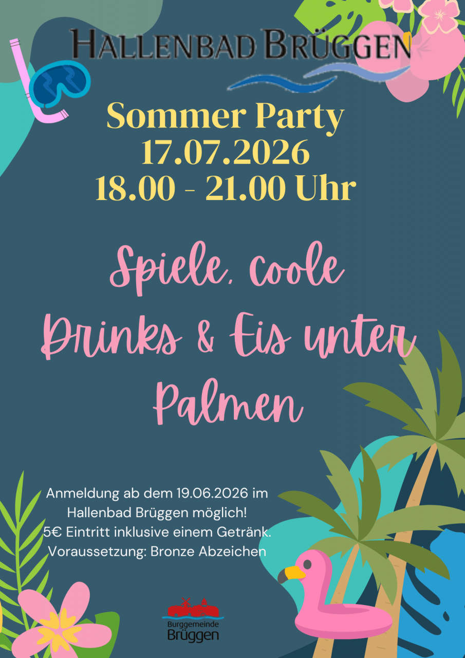 Plakat Sommerparty Hallenbad Brüggen