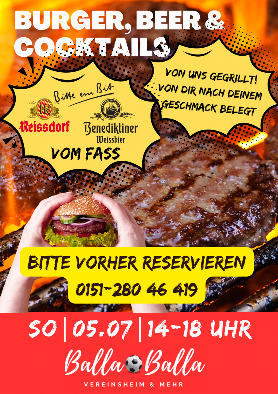 Plakat Hochformat Burger, Beer & Cocktails