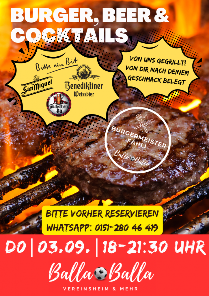 Grafik Plakat Burger, Beer und Cocktails